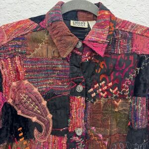 Chico's Design Patchwork Silk Blend Jacket Paisley Boho Artsy Vintage Size 0